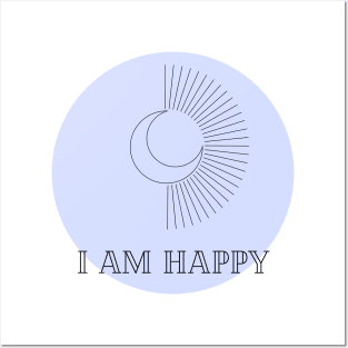 Affirmation Collection - I Am Happy (Blue) Posters and Art